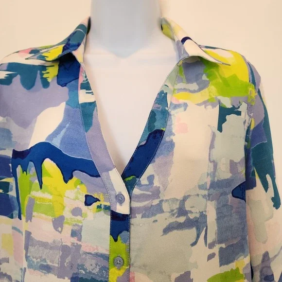 Tori Richard Silk Tunic Dress Top 2 Abstract Roll Tab Resort Lux Vacation Beach - Picture 7 of 16